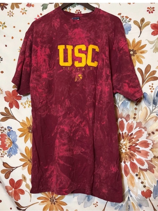 As Sports Other - VTG USC Southern California Trojans 2X Bleach Dye Red Upcycle Embroidered Tee